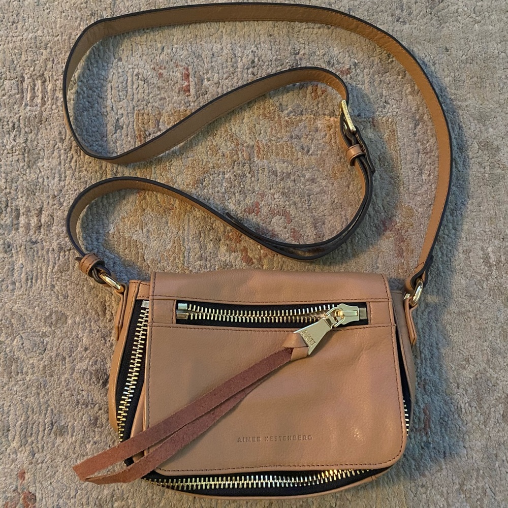 NWOT Aimee Kestenberg cross body soft lamb leather bag with zipper detail